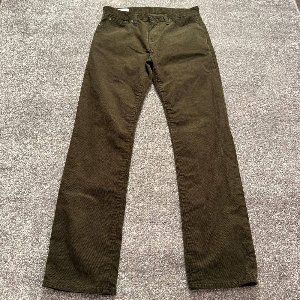 Gap Pants Men 28 Olive Green Corduroy Cotton Straight GapFlex Casual Retro 29x29